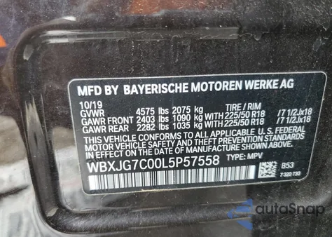 2020 BMW X1 Sdrive28I z USA, uszkodzony, nr VIN WBXJG7C00L5P57558